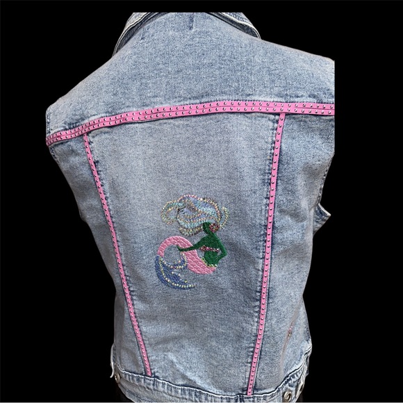 Mermaid Embroidered Denim Vest - Picture 10 of 12
